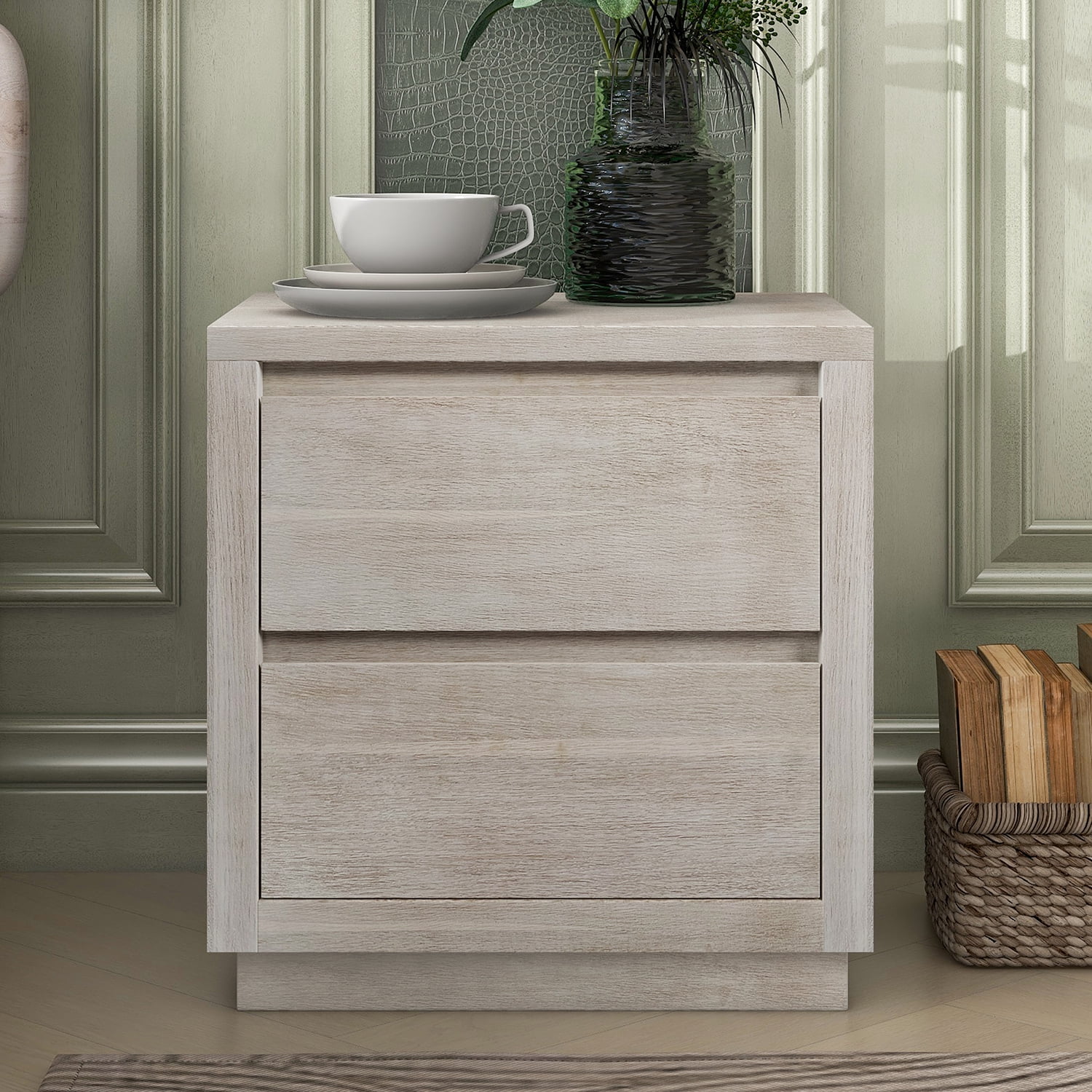 Kadyn Soild Wood Nightstand, Nightstand Side Table with 2-Drawer, Bedside Table for Bedroom, Stone Gray Kadyn Soild Wood Nightstand, Nightstand Side Table with 2-Drawer, Bedside Table for Bedroom, Stone Gray