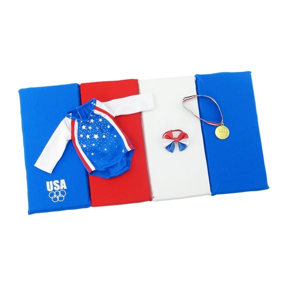 Emily Rose 14 Inch Doll Clothes 5-PC USA Gymnastics Set with Gold Medal and Stickers