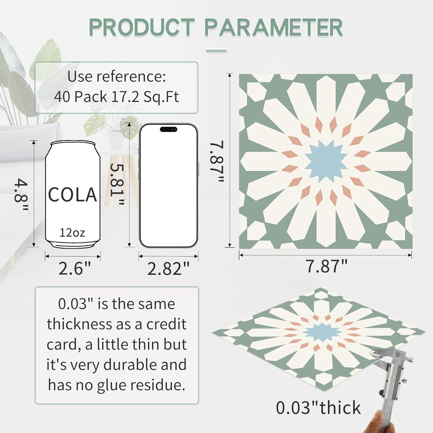 MORCART Peel and Stick Floor Tile - 20 PCS, 7.87" x 7.87" Vinyl Flooring - Waterproof Self-Adhesive Tile Sticker for Wall Backsplashes, Bathroom, Kitchen - Green and White Floral Look