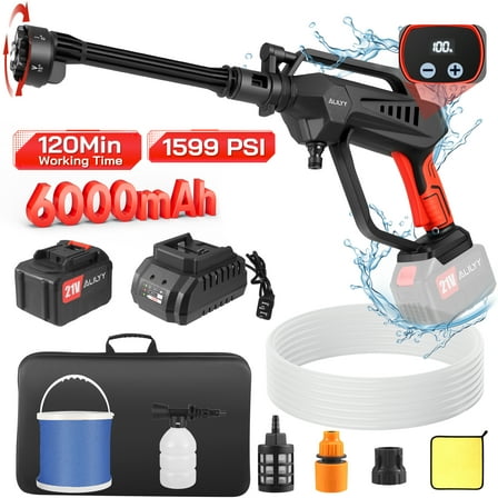 ALILYY 1599PSI Cordless Pressure Washer 900W 2.7GPM Portable Power Washer with 6-in-1 Adjustable Nozzle,5.0Ah Battery for Floor Cleaning, Washing Cars, Watering Flowers