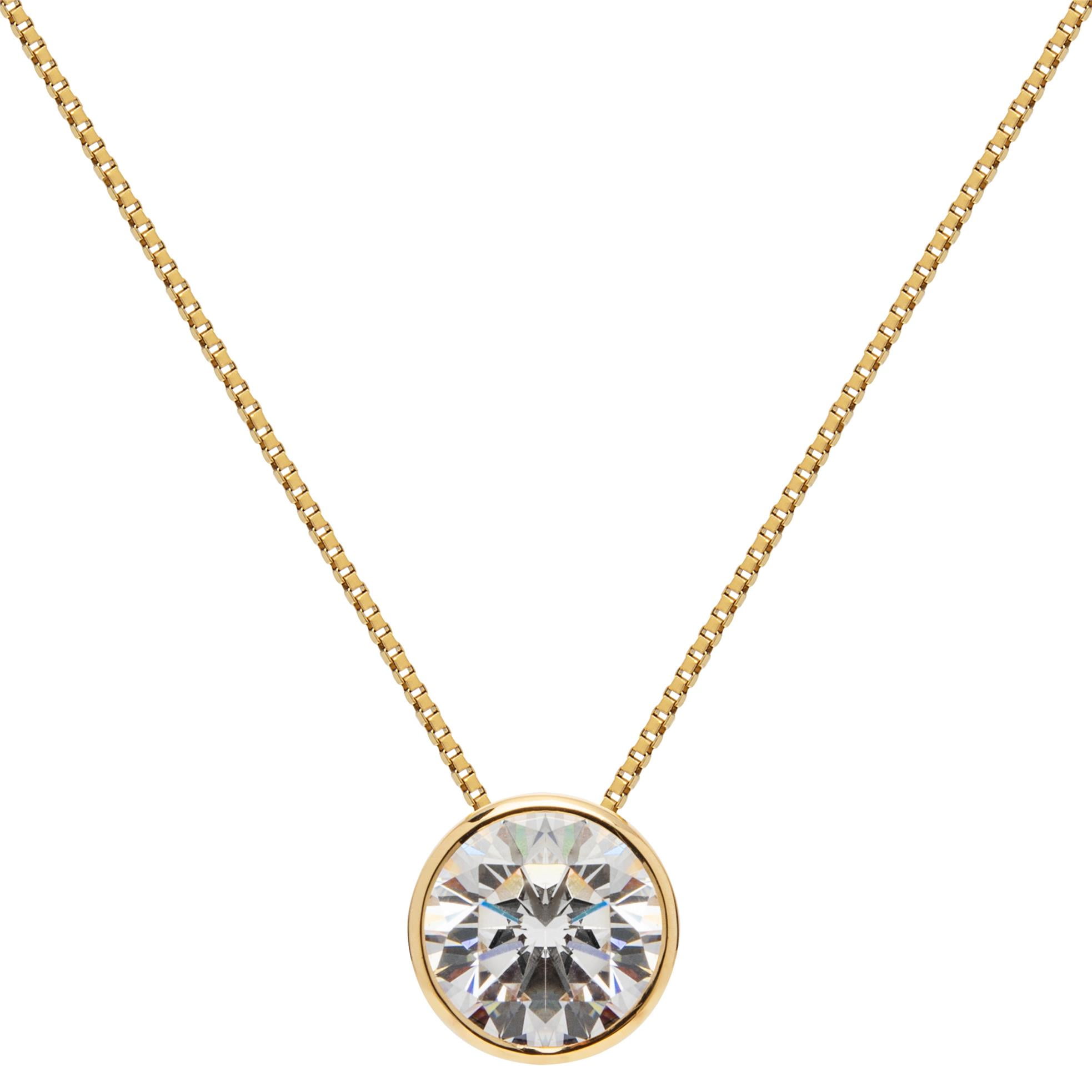 Everyday Elegance 14K Solid Yellow Gold Pendant Necklace Bezel Set Round Cut Cubic Zirconia
