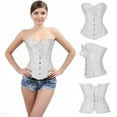 thumbnail image 4 of DODOING Women Satin Lace Sexy Bustier Corset Basque Lace Up Lingerie G-string Set S-6XL, 4 of 6