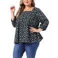 thumbnail image 4 of Agnes Orinda Women's Plus Size Babydoll Blouse Square Neck 3/4 Sleeve Floral Peplum Tops 3X Black, 4 of 6