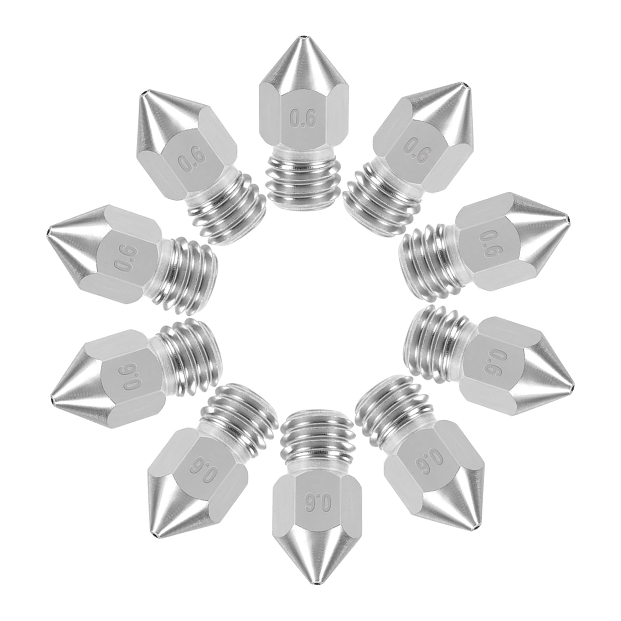 Unique Bargains 0.6mm 3D Printer Nozzles Head M6 Thread for MK8 1.75mm Extruder Print, Stainless Steel 10pcs