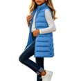 thumbnail image 2 of OGLCCG Long Puffer Vest Girls Sleeveless Quilted Warm Coat Gilet Jacket Fall Winter Zip Up Padded Outerwear with Pockets(Blue,9-10 Years), 2 of 8