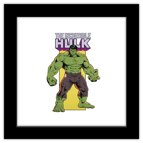 Gallery Pops Marvel Comics Avengers - Classic Hulk Halftone Badge Wall Art, Black Framed Version, 12" x 12"