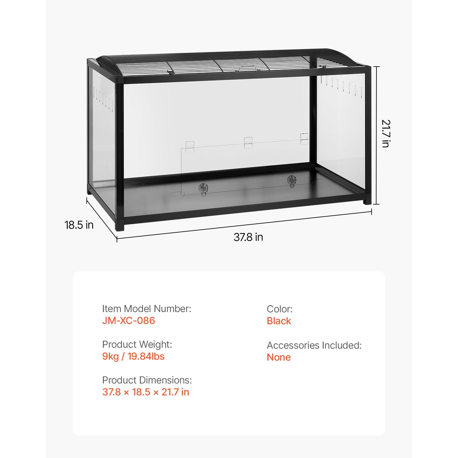 KFFKFF Rodent Enclosure, Full View Clear Rodent Domiciles, Compact Creature Cage, 37.8 x 18.5 x 21.7 in, Breathable Pet Rodent Homes with Front Access, Mobile Rodent Residence for Rats, Guinea Pigs