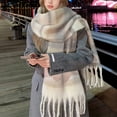 thumbnail image 4 of Elegant Beige Winter Warm Plaid Scarf Shawl for Office Formal Outfits, 4 of 9