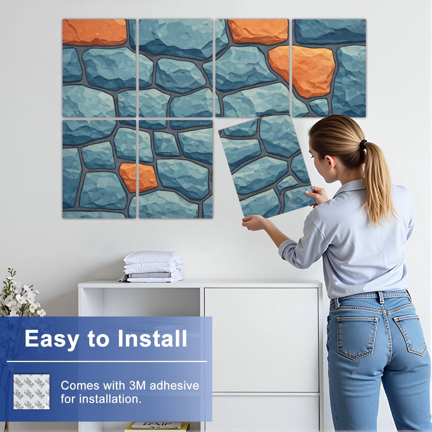 8 Pack Art Acoustic Panels Sound Absorbing Gray dirty stone wall Texture grey granite Dark rough rocks Decorative Soundproof Wall Panels Self Adhesive for Nursery Game Room Bedroom 48"x32"