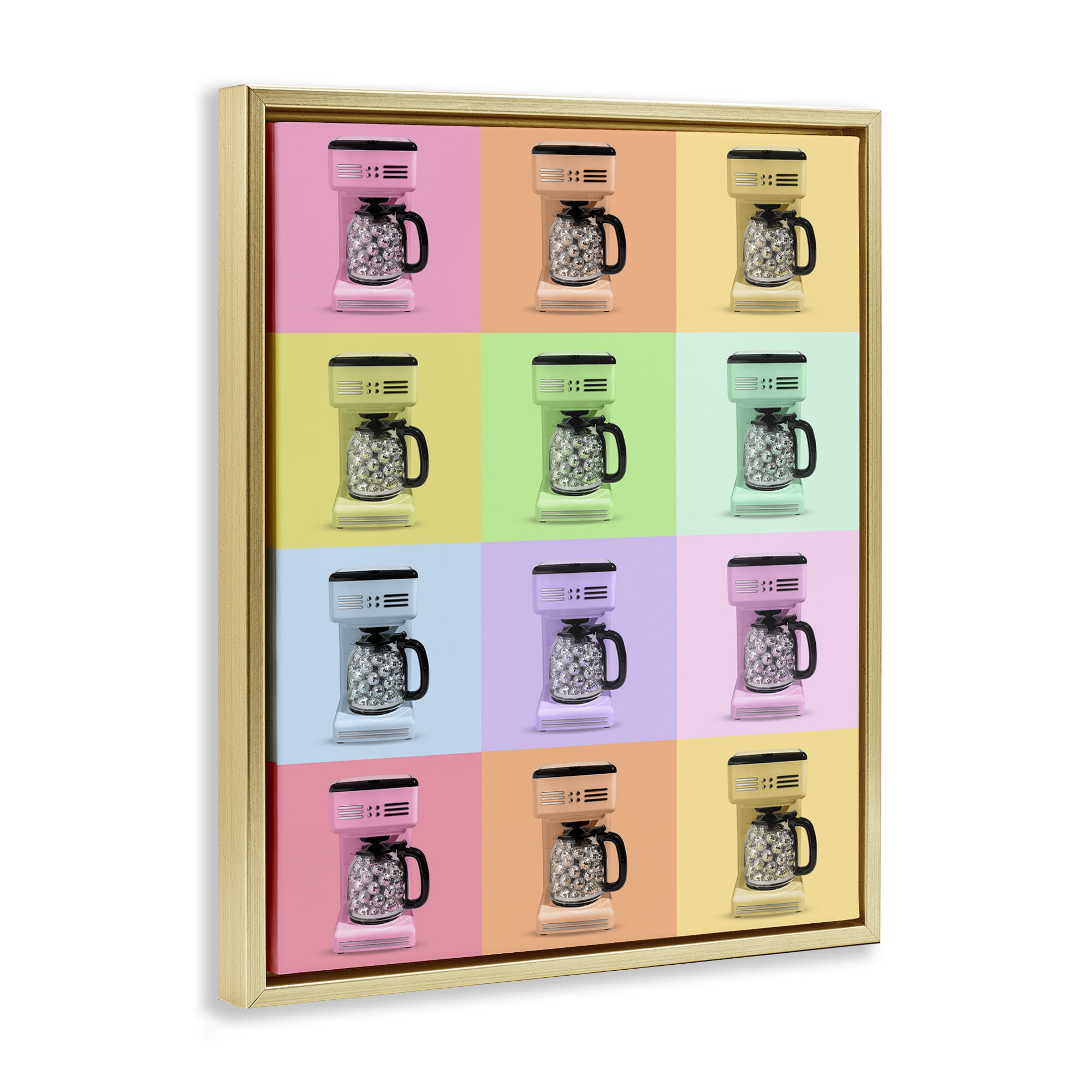 Stupell Industries Disco Coffee Maker Collage Gold Framed Floater Canvas Wall Art, design by LISH Creative