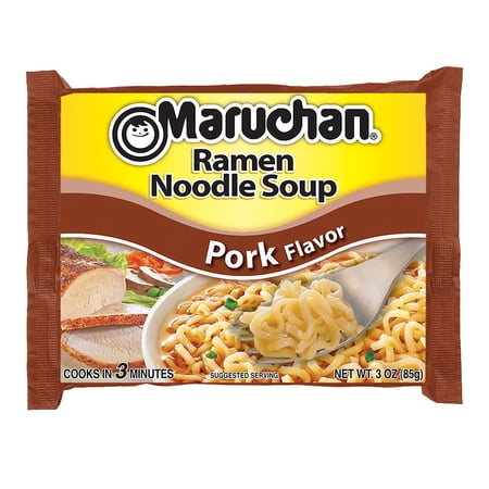 Maruchan Ramen Noodle Pork Flavor Soup, 3 oz Shelf Stable Package (Pack of 8)