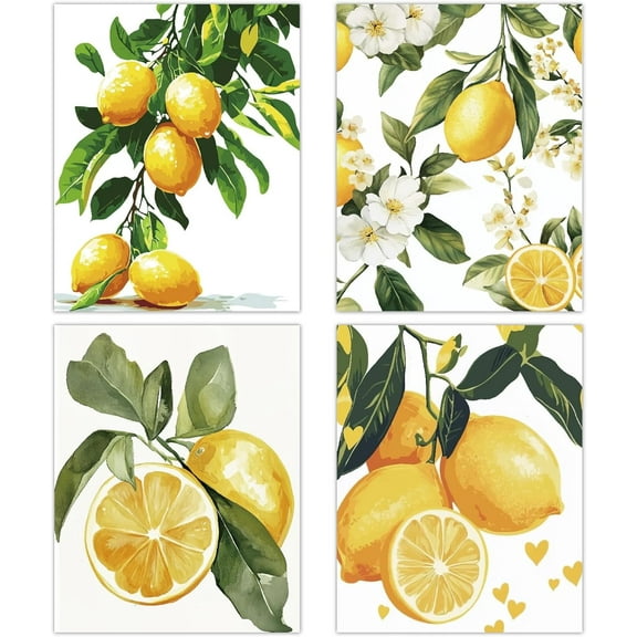 4Pcs Lemon Tree Canvas Wall Art Fruit Painting Unframed Abstract Lemon Branch Picture Print Poster Artwork Decoration for Home Kitchen Farmhouse Rustic Signs Wall Decor 8 x 10 Inch