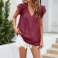 thumbnail image 6 of yillto Womens Dressy Casual Tops Ruffle Short Sleeve V Neck Shirts Elegant Business Work Office Blouse, 6 of 7