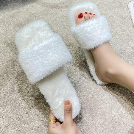 

Wodofoxo Promotion Women s Fuzzy Slippers Open Toe Plush Sandals Cozy Furry Slides Soft Warm House Shoes