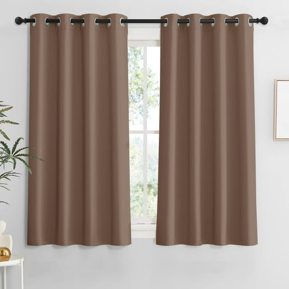 RYB HOME Blackout Kitchen Curtains 54 inches Length, Privacy Small Window Treatment Thermal Insulated Room Darkening Backdrop for Bedroom Closet Basement, W46 x L54 inches, Mocha, 2 Panels