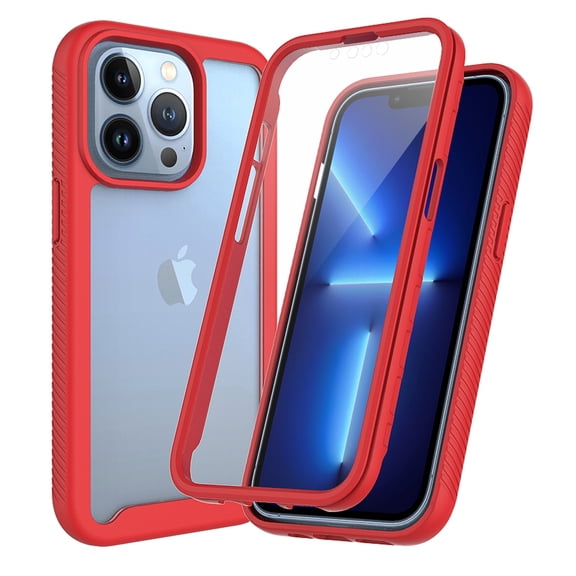 JTCASES for iPhone 11 Pro Case with Built-in Screen Protector, 2-Layer Shockproof Back Shell Rugged PC Soft Silicone Bumper Drop Resistant Transparent No-slip Cover, Red