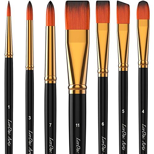 LorDac Ensemble de Pinceaux de Peinture Artistique, 7 Pinceaux d'Artiste pour Peindre avec Acrylique, Huile et Aquarelle. Qualité Artistique Professionnelle sur Toile, Bois, Visage et Modèles. Comprend Trousse de Transport et de Voyage