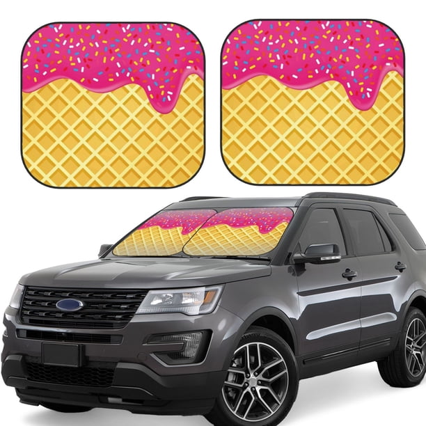 Fotbe Red Ice Cream Juego de 2 Piezas de Parasoles para Parabrisas | Bloqueador Solar para Auto | Accesorios Plegables para Protección Solar Interior-Medium