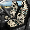 thumbnail image 2 of HUIACONG Aztec Cow Print Car Seat Covers Full Set with Steering Wheel Cover Center Console Cover Seat Belt Covers Coasters Headrest Cover Keychain 14 Pcs Universal Fit Most Vehicles SUV Sedan, 2 of 5