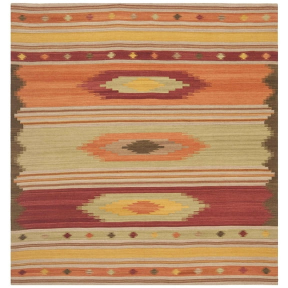SAFAVIEH Kilim Cabrail Southwestern Wool Area Rug, Brown/Multi, 7' x 7' Square