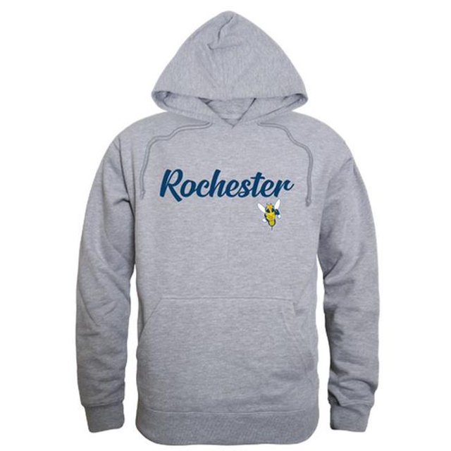 W Republic 558-146-HGY-02 Men University of Rochester Yellowjackets Script Hoodie, Heather Grey - Medium