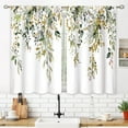 thumbnail image 3 of Eucalyptus Botanical Leaves Green Gold Floral Kitchen Window Curtains over Sink Farmhouse Flower Leaf Small Window Treatment Cafe Short Curtains for Bathroom Treatment Tier Drapes 27.5x39 inch, 3 of 6