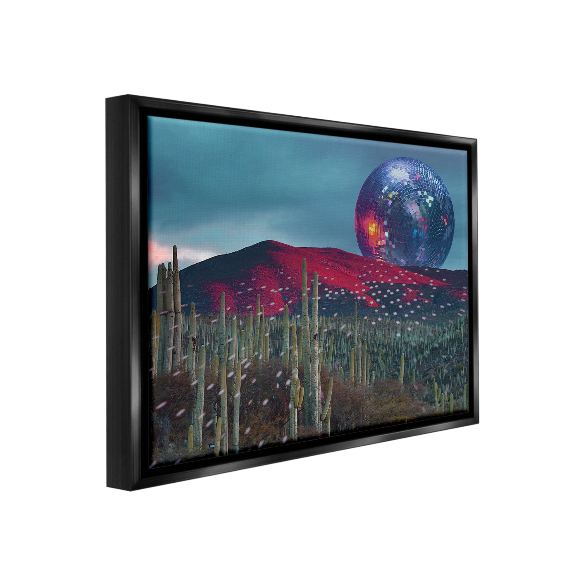Stupell Industries Disco Ball in Desert Landscape Painting Black Floater Framed Canvas Art Print Wall Art, 31 x 25