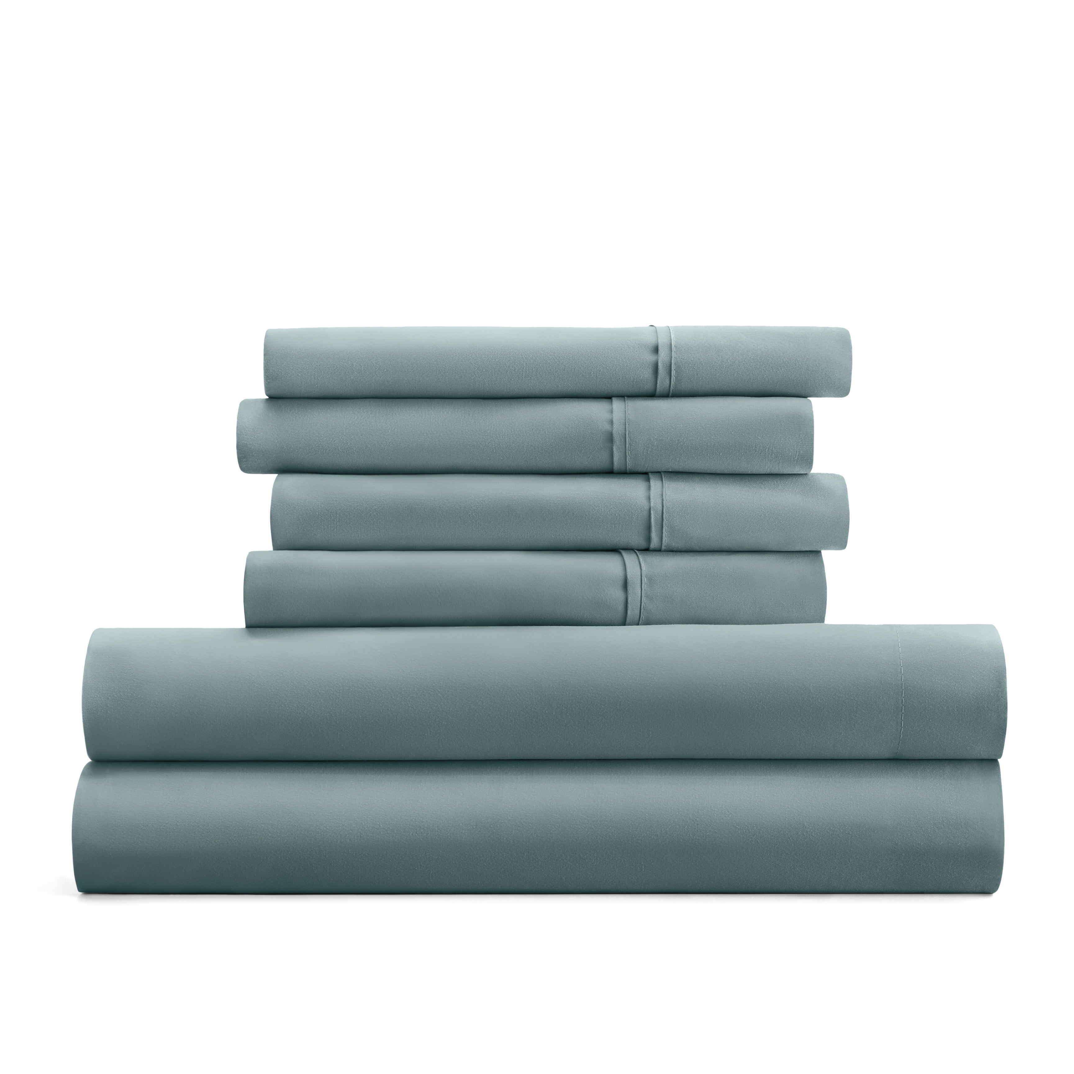 King, Ocean Solid Microfiber 6 Piece Bed Sheet Set, by Noble Linens