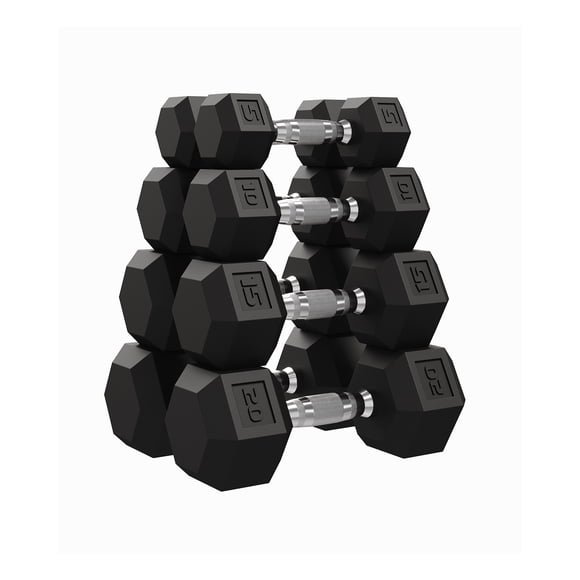 Gaderth 5-20 LB Hex Dumbbell Set of 2, Hand Weights Pair with Cast Iron Core, Rubber Coated Heads and Textured Carbon Steel Handle, Anti Roll Free Weights for Home Gym Strength Training
