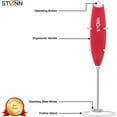 thumbnail image 3 of Electric Milk Frother Handheld for Drink Mixer Battery Operated, Latte, Coffee, Foam and Cappuccino Maker - Includes Stainless Steel Stand Red, 3 of 6