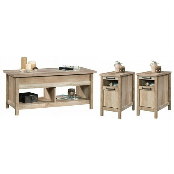3-Piece Coffee Table Set with Coffee Table and 2-End Tables in Lintel Oak