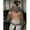 thumbnail image 5 of Women'S Pullover Sweatshirts Casual Long Sleeve Crystal Mesh Back Hoodie with Pocket Brown XS, 5 of 7