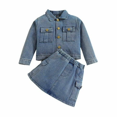 

Xiulive Kids Toddler Baby Girls Spring Autumn Solid Button Cotton Long Sleeve Shirt Skirts Outfits Clothes Casual Soft Matching sets