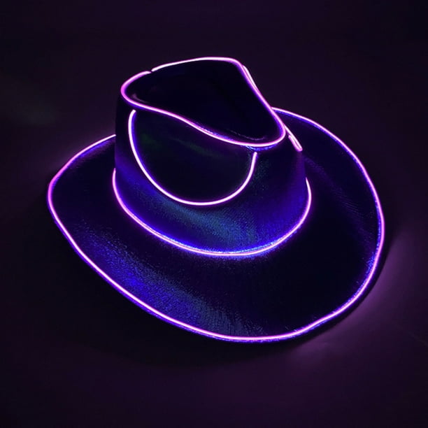 Sombrero de vaquero LED con luces que cambian de color - Sombrero de fiesta unisex para adultos, ala ancha, funciona con pilas y múltiples modos de iluminación, talla L (58-60 cm)