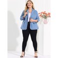 thumbnail image 2 of Women's Plus Size Denim Jacket Notched Lapel Color Block Stretch Blazer Light Blue 3X, 2 of 6