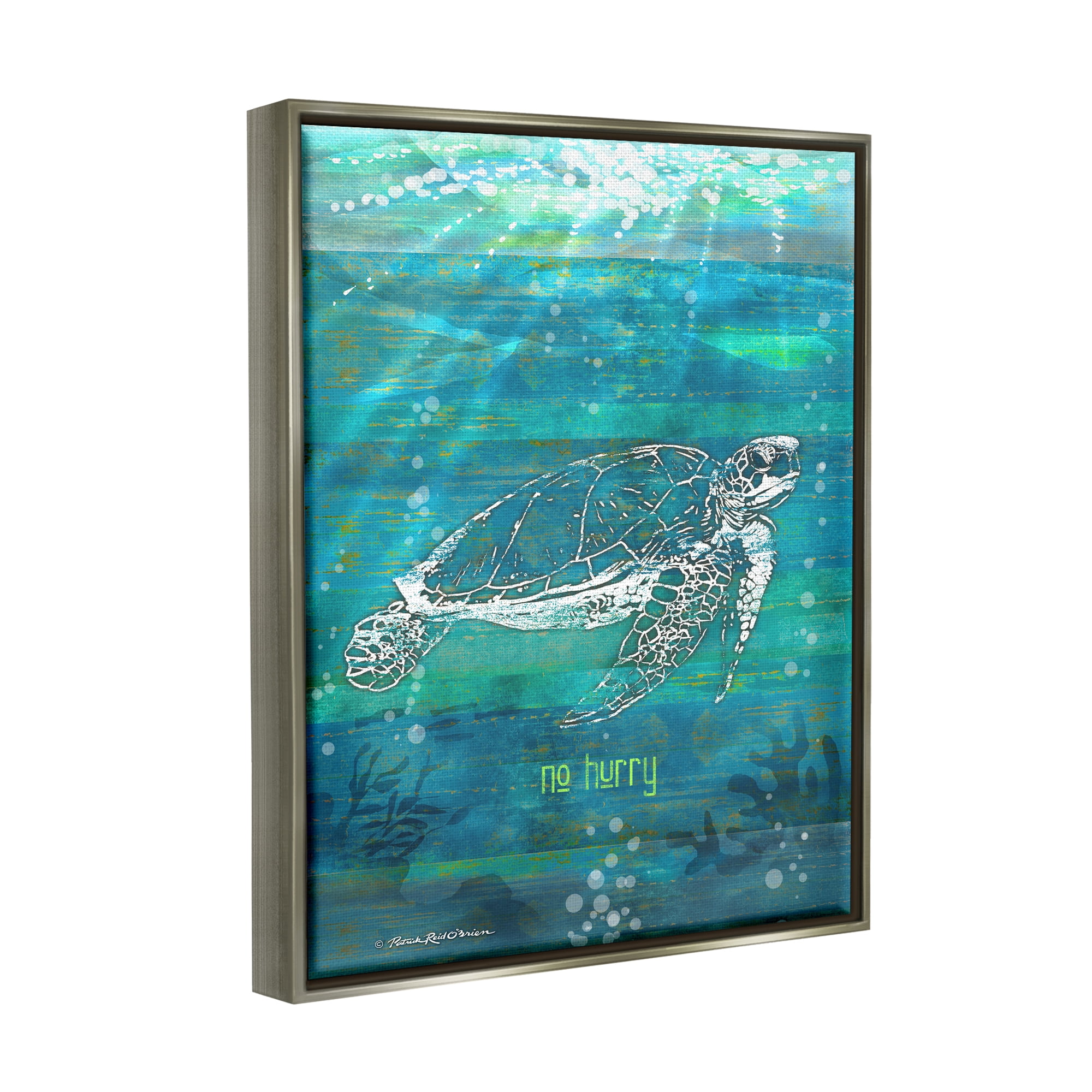 Stupell Industries No Hurry Turtle Phrase Animals & Insects Painting Gray Floater Framed Art Print Wall Art, 25 x 31