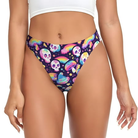 Sigee Skull colorful mushroom rainbow for Women s G-String Panty  Low Rise  Soft Lace Perfect for Everyday Wear or Special Occasions-3X-Large