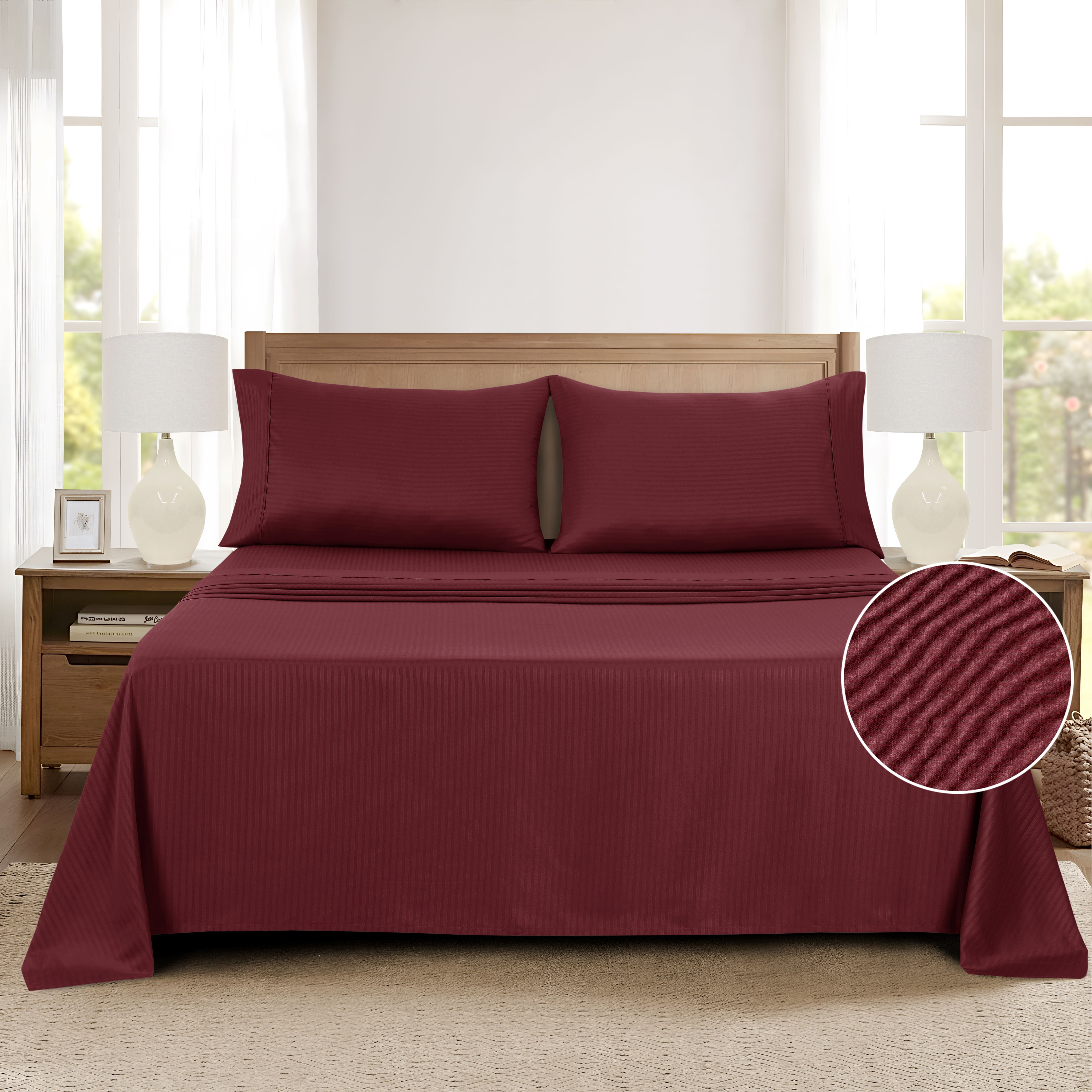 Mainstays Super Soft Brushed Microfiber Pillowcase Set, Luscious Red Merlot Embossed Stripe, Standard/Queen, 2 Piece