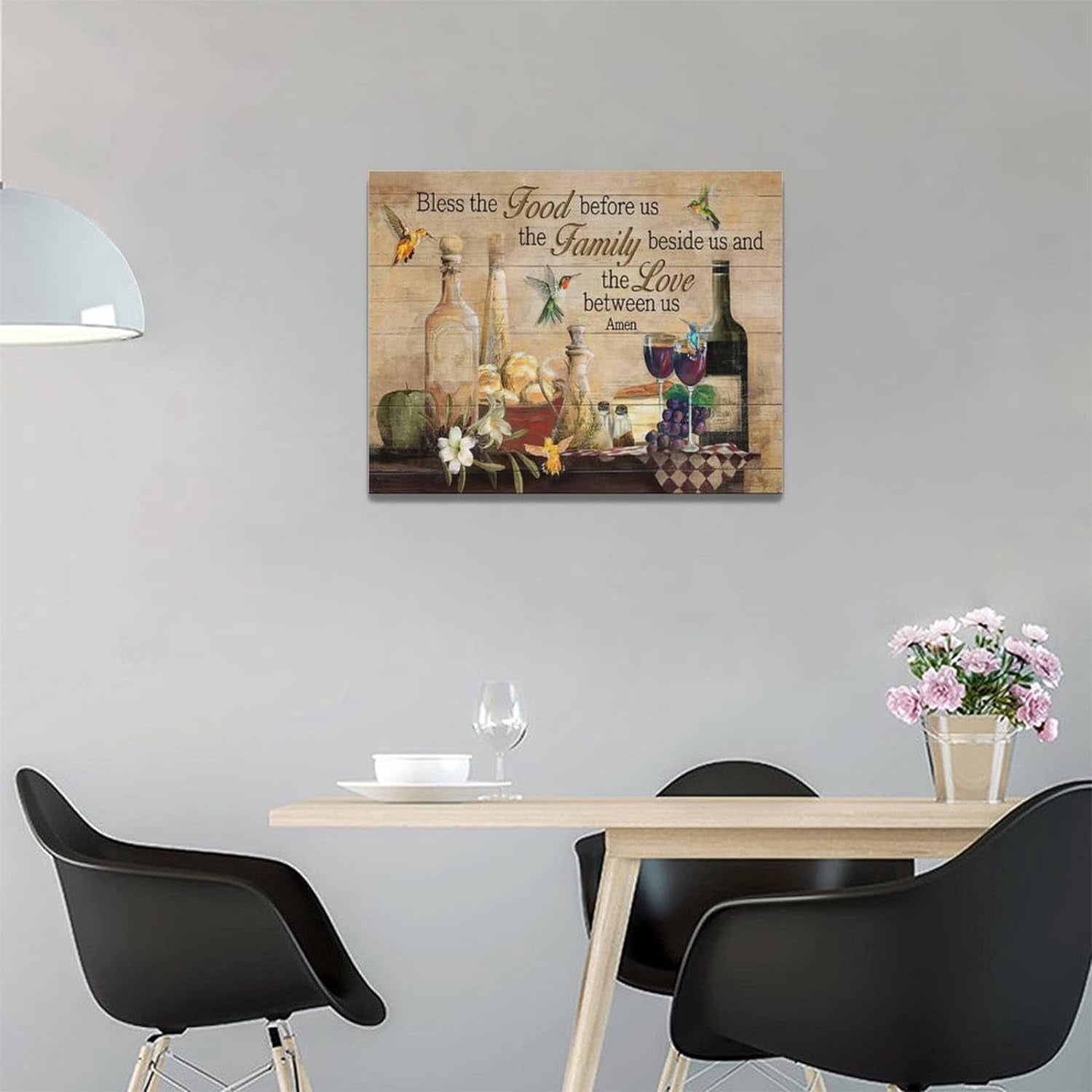 Red Wine Wall Art Rustic Kitchen Pictures Wall Decor Vintage Blessed Christian Canvas Farmhouse Hummingbirds Painting Prints Framed Artwork for Kitchen Dining Room Restaurant 12"x16"