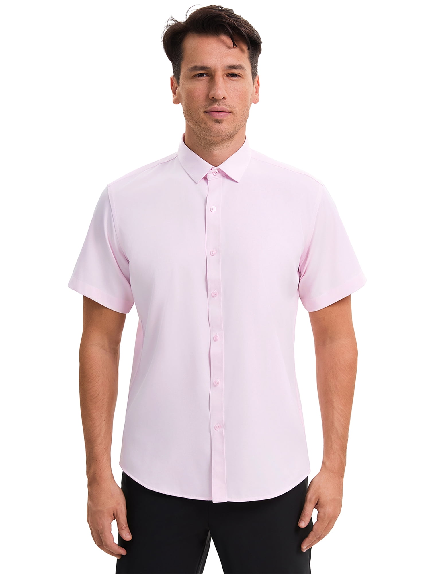 Unique Bargains Men's Short Sleeve Lightweight Business Formal Button Down Shirt XXL Pink