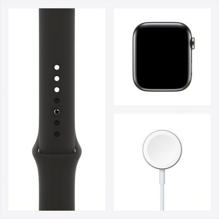 Apple Watch Series 6 GPS + Cellular, 44mm Graphite Stainless Steel Case  with Black Sport Band - Regular