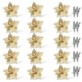 thumbnail image 3 of Cateissary 15/5 uds, polvo de brillo de flores artificiales de Navidad, adornos de árbol de Navidad DIY, flores falsas, decoraciones de Año Nuevo de Kits de decoración para fiestas oro 15PCS Cateissary HA008415-02, 3 of 6
