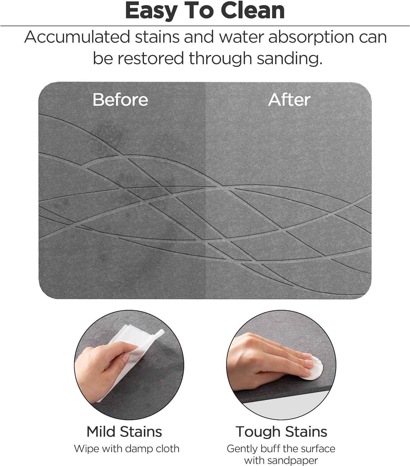 HBlife Stone Bath Mat, Diatomaceous Earth Bath Mat Bathmat, Non Slip Super Absorbent Quick Drying Diatomite Stone Bath Shower Mat for Bathroom, 23" x 15", Gray
