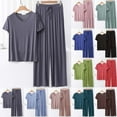 thumbnail image 4 of yoeyez Ensembles de Détente pour Femmes Pyjamas en Modal à Manches Courtes 2 Pcs Hauts à Col Ras du Cou à Enfiler et Pantalons à Jambes Larges Ensembles de Détente Pjs Café,m, 4 of 4