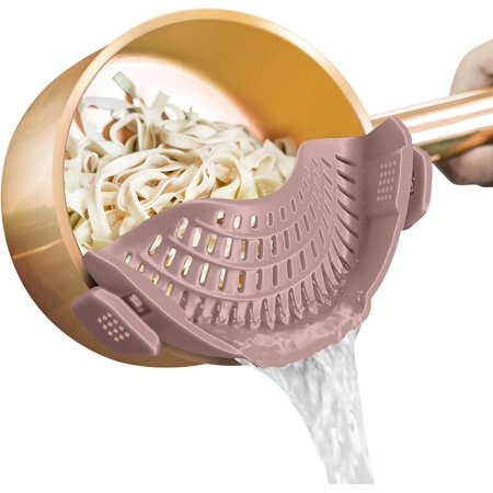 AUOON Clip On Strainer Silicone for All Pots and Pans, Pasta Strainer Clip on Food Strainer for Meat Vegetables Fruit Silicone Kitchen Colander