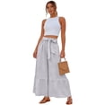 thumbnail image 4 of Women Casual Palazzo Loose Pants,Flowy Ruffle Wide Leg Baggy Pant Summer Gray S, 4 of 5