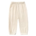 thumbnail image 2 of Nyeemya Toddler Boys Girls Casual Pants Cotton Linen Bloomers Baby Beach Long Trousers Summer Wear Beige 130, 2 of 5