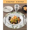 thumbnail image 3 of 13 Inch Round Placemats Set of 6, Green Non Slip Heat Insulation PP Table Mats, Eucalyptus Leaves Washable Place Mats for Kitchen Dining Party Table Decor, 3 of 7