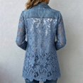 thumbnail image 5 of Jean Jacket for Women Lace Hollow Lapel Casual Dressy Denim Jacket Coat, 5 of 6