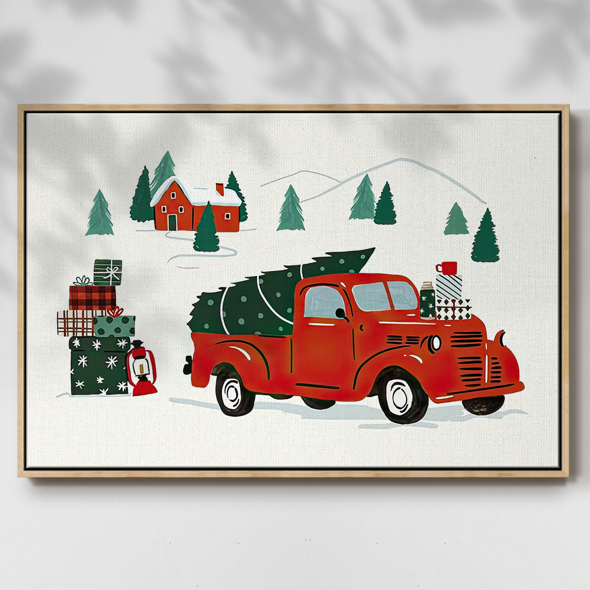 Going to Grandmas Collection A - Framed Gallery Wrapped Holiday Canvas - 17 x 25 - Natural Wood Frame